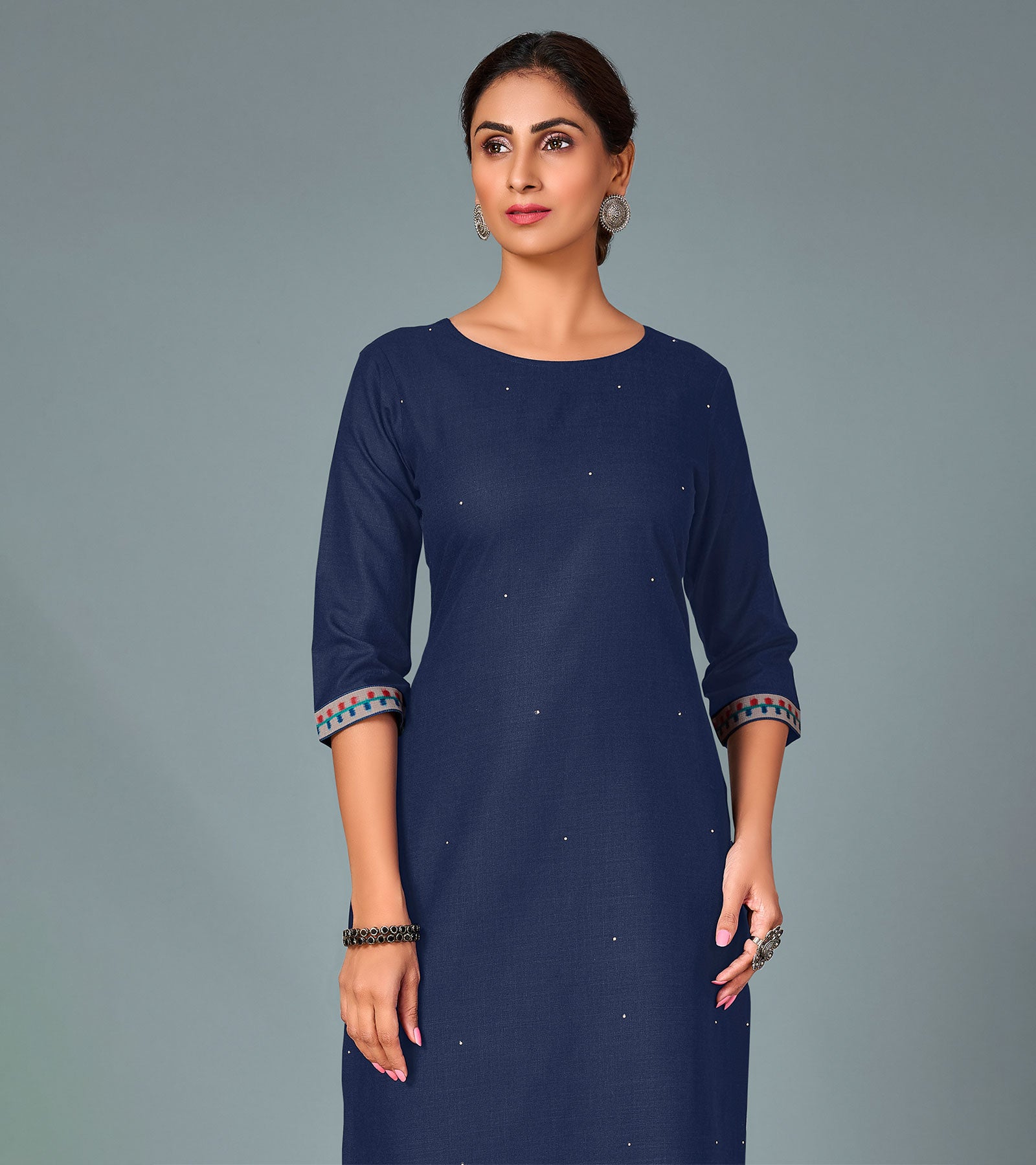 Laxmipati Cotton Viscose Navy Blue Straight Cut Kurti With Mask