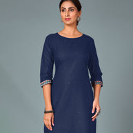 Laxmipati Cotton Viscose Navy Blue Straight Cut Kurti With Mask