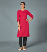 Laxmipati Cotton Viscose Bursundy Pink Straight Cut Kurti With Mask