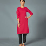 Laxmipati Cotton Viscose Bursundy Pink Straight Cut Kurti With Mask