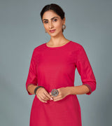 Laxmipati Cotton Viscose Bursundy Pink Straight Cut Kurti With Mask