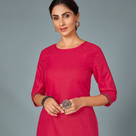 Laxmipati Cotton Viscose Bursundy Pink Straight Cut Kurti With Mask