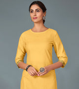 Laxmipati Cotton Viscose Daffodil Yellow Straight Cut Kurti With Mask