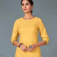 Laxmipati Cotton Viscose Daffodil Yellow Straight Cut Kurti With Mask