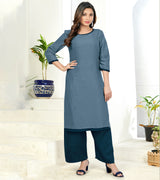 Laxmipati Poli Candy  Steel Grey Straight Cut Kurti With  Mask