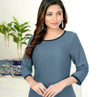 Laxmipati Poli Candy  Steel Grey Straight Cut Kurti With  Mask
