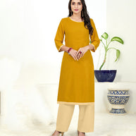 Laxmipati Poli Candy  Gold Yellow Straight Cut Kurti With  Mask