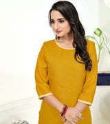 Laxmipati Poli Candy  Gold Yellow Straight Cut Kurti With  Mask