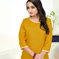 Laxmipati Poli Candy  Gold Yellow Straight Cut Kurti With  Mask