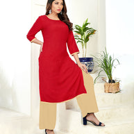 Laxmipati Poli Candy  Chilly Red Straight Cut Kurti With  Mask