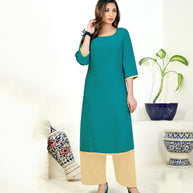 Laxmipati Poli Candy  Cervlean Blue Straight Cut Kurti With  Mask
