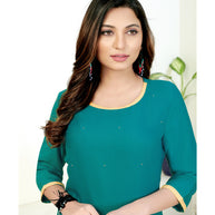 Laxmipati Poli Candy  Cervlean Blue Straight Cut Kurti With  Mask