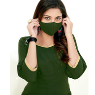 Laxmipati Poli Candy  Heena Green Straight Cut Kurti With  Mask