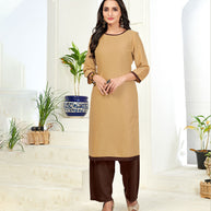 Laxmipati Poli Candy  Ginger Brown Straight Cut Kurti With  Mask
