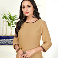 Laxmipati Poli Candy  Ginger Brown Straight Cut Kurti With  Mask