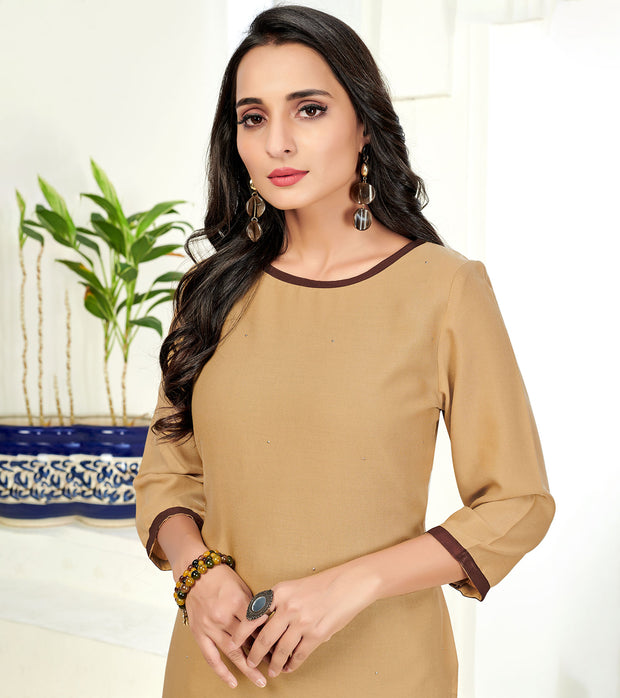 Laxmipati Poli Candy  Ginger Brown Straight Cut Kurti With  Mask