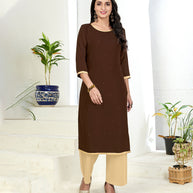 Laxmipati Poli Candy  Chocolate Brown Straight Cut Kurti With  Mask