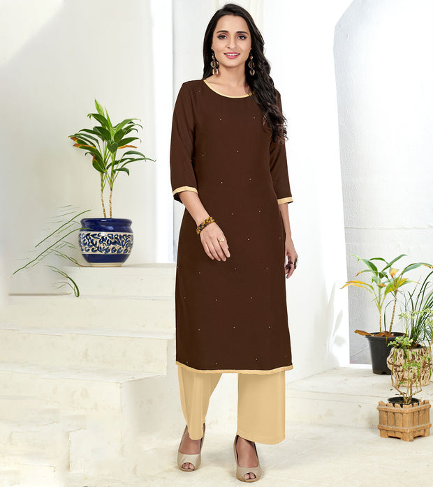 Laxmipati Poli Candy  Chocolate Brown Straight Cut Kurti With  Mask