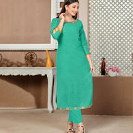Laxmipati Lamten Linen Grass Green Straight Cut Kurti With  Mask