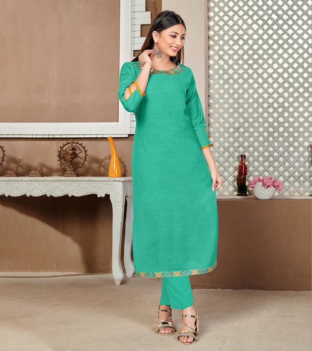 Laxmipati Lamten Linen Grass Green Straight Cut Kurti With  Mask