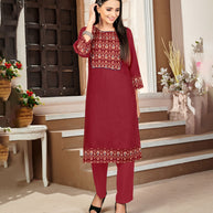 Laxmipati Lamten Linen Myrid Maroon Straight Cut Kurti With  Mask