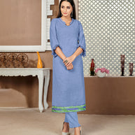Laxmipati Lamten Linen Periwink Blue Straight Cut Kurti With  Mask