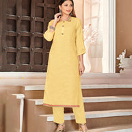 Laxmipati Lamten Linen Sunny Yellow Straight Cut Kurti With  Mask