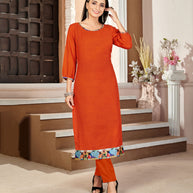 Laxmipati Lamten Linen Irish Orange Straight Cut Kurti With  Mask