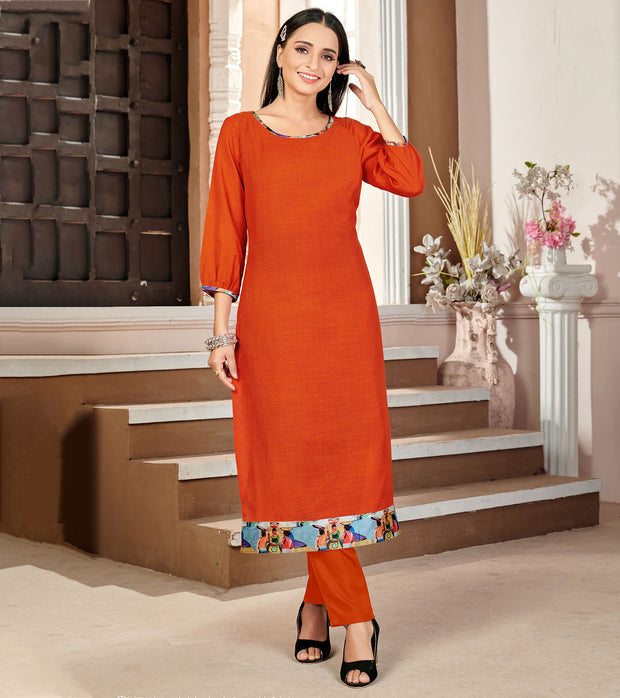 Laxmipati Lamten Linen Irish Orange Straight Cut Kurti With  Mask