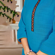 Laxmipati Lamten Linen Subdude Blue Straight Cut Kurti With  Mask