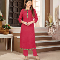 Laxmipati Lamten Linen Rimzim Pink Straight Cut Kurti With  Mask