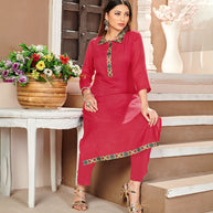 Laxmipati Lamten Linen Rimzim Pink Straight Cut Kurti With  Mask