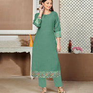 Laxmipati Lamten Linen Ilayachi Green Straight Cut Kurti With  Mask