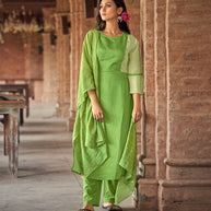 Laxmipati Gopika BU_4 Linen Chanderi Teal Kurti, Pant With Dupatta