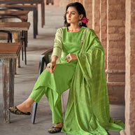 Laxmipati Gopika BU_4 Linen Chanderi Teal Kurti, Pant With Dupatta
