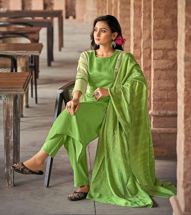 Laxmipati Gopika BU_4 Linen Chanderi Teal Kurti, Pant With Dupatta