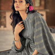 Laxmipati Pure Chanderi Shadow Grey Straight Cut Kurti With Pant And Dupatta