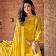 Laxmipati Gopika BU_6 Linen Chanderi Yellow Straight Cut Kurti With Pant And Dupatta