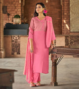 Laxmipati Gopika BU_7 Linen Chanderi Pink Straight Cut Kurti With Pant And Dupatta