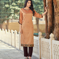 Laxmipati Rayon Slub  Rust Brown Straight Cut Kurti With  Mask