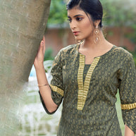 LAXMIPATI VISCOSE SLUB HEENA GREEN STRAIGHT CUT KURTI WITH PANT