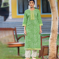 LAXMIPATI VISCOSE SLUB EMERALD GREEN STRAIGHT CUT KURTI WITH PANT