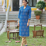 LAXMIPATI VISCOSE SLUB ELECTRIC BLUE STRAIGHT CUT KURTI WITH PANT