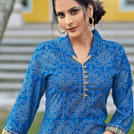 LAXMIPATI VISCOSE SLUB ELECTRIC BLUE STRAIGHT CUT KURTI WITH PANT