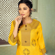 Laxmipati Linen Satin Sunshine Yellow Straight Cut Kurti With Pant