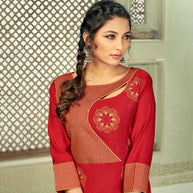 Laxmipati Linen Satin Scarlet Red Straight Cut Kurti With Pant