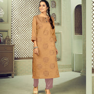 Laxmipati Linen Satin Caramel Sand Straight Cut Kurti With Pant