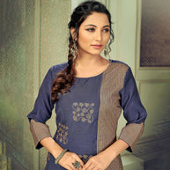 Laxmipati Linen Satin Peri Winkle Blue Straight Cut Kurti With Pant