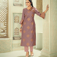 Laxmipati Linen Satin Pable Purple Straight Cut Kurti With Pant