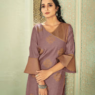 Laxmipati Linen Satin Pable Purple Straight Cut Kurti With Pant